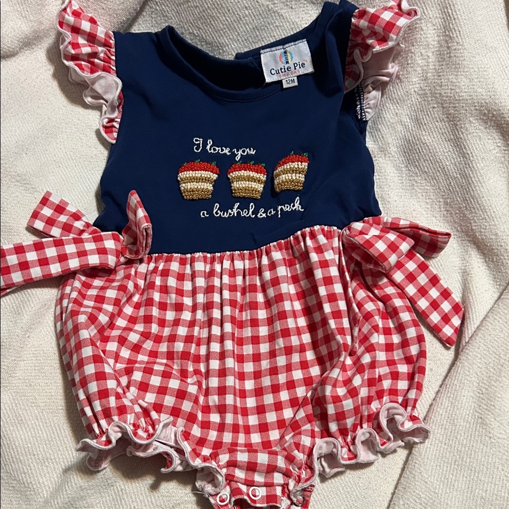 Red and Blue Baby Romper with Cupcake Design